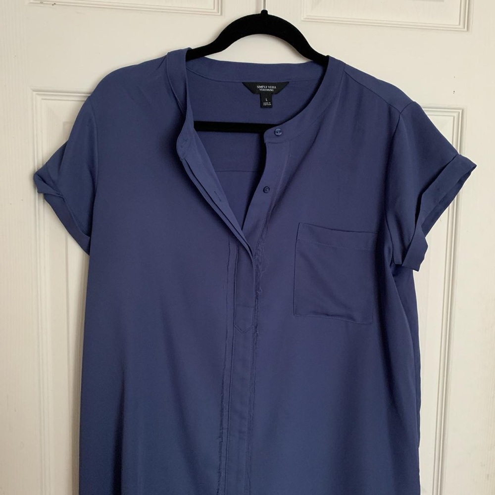Express Short Sleeve Blouse in Muted Blue Size L